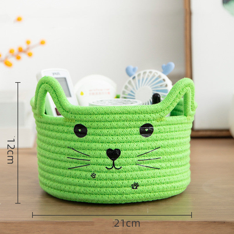 Cute Cat Ear Woven Storage Basket for Toys & Supplies