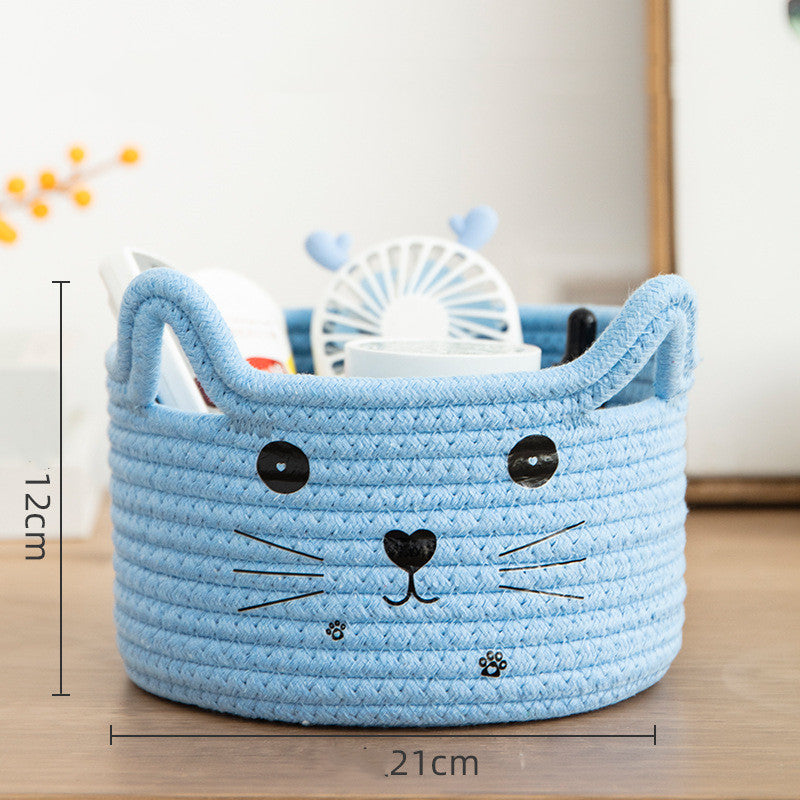 Cute Cat Ear Woven Storage Basket for Toys & Supplies