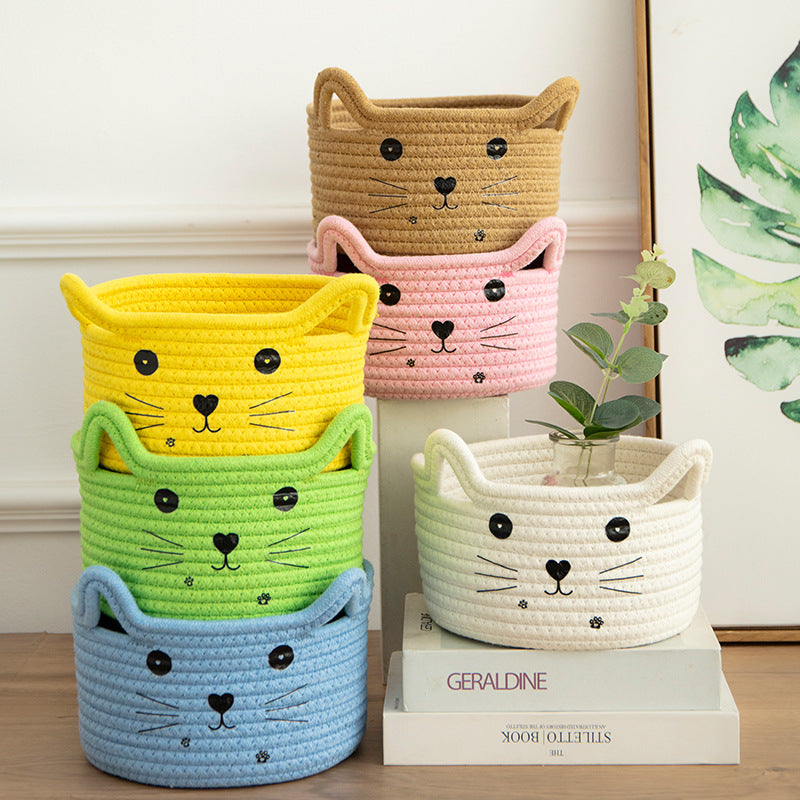 Cute Cat Ear Woven Storage Basket for Toys & Supplies