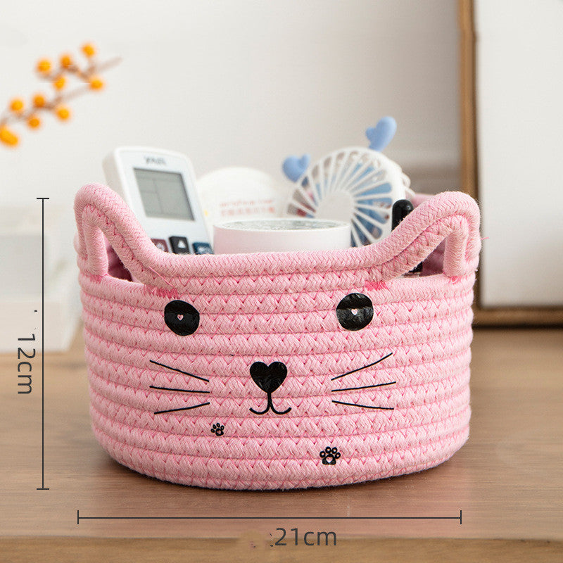 Cute Cat Ear Woven Storage Basket for Toys & Supplies