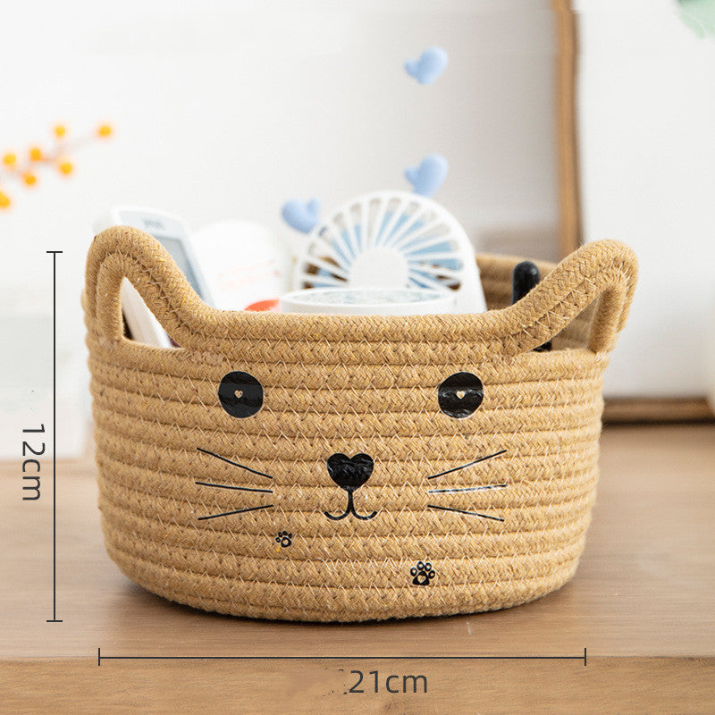 Cute Cat Ear Woven Storage Basket for Toys & Supplies