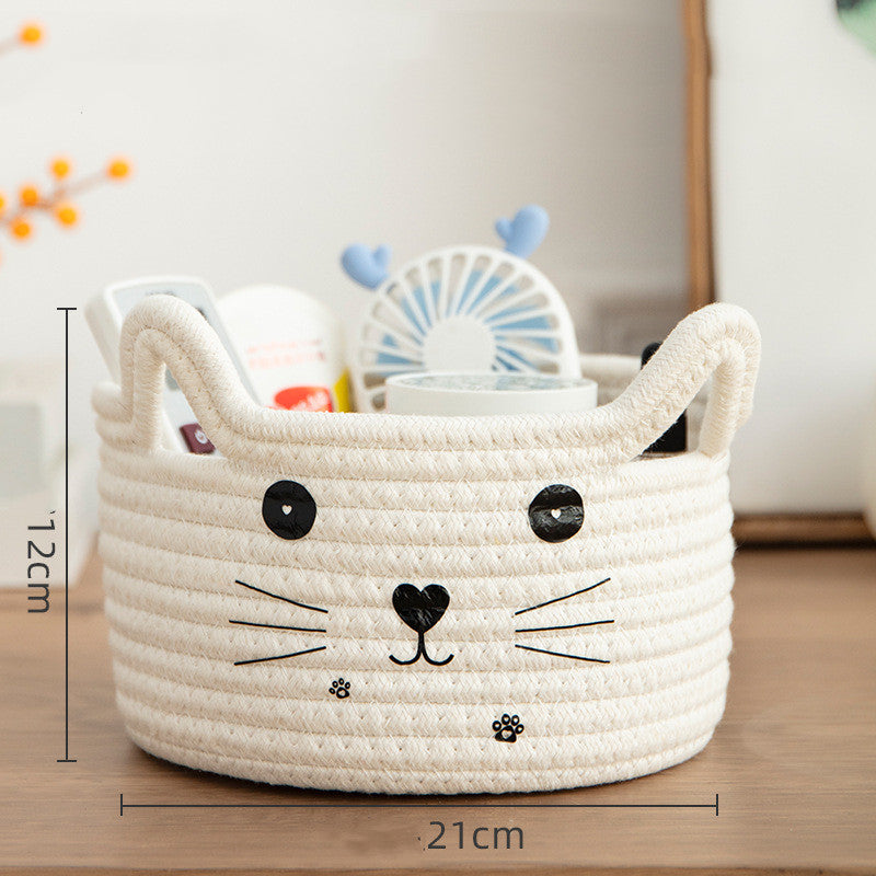 Cute Cat Ear Woven Storage Basket for Toys & Supplies